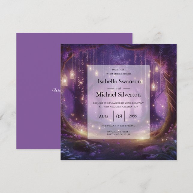 Violet at Midnight Enchanted Forest Wedding Invitation (Front/Back)