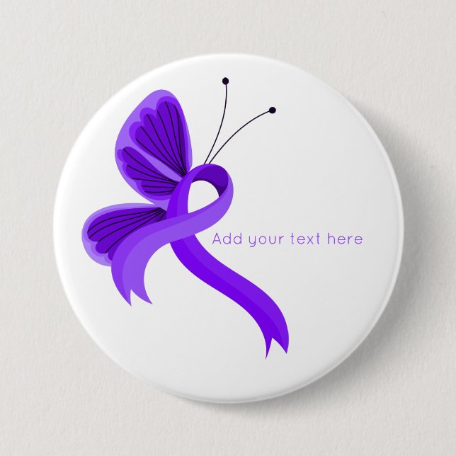 Violet Awareness Ribbon Butterfly Button (Front)