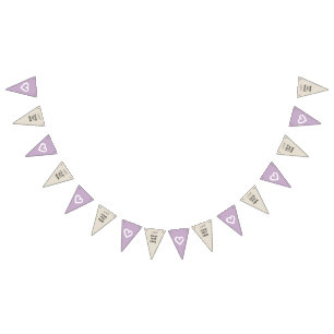 Violet Beige Hearts girls boys Party CUSTOMIZE IT Bunting Flags