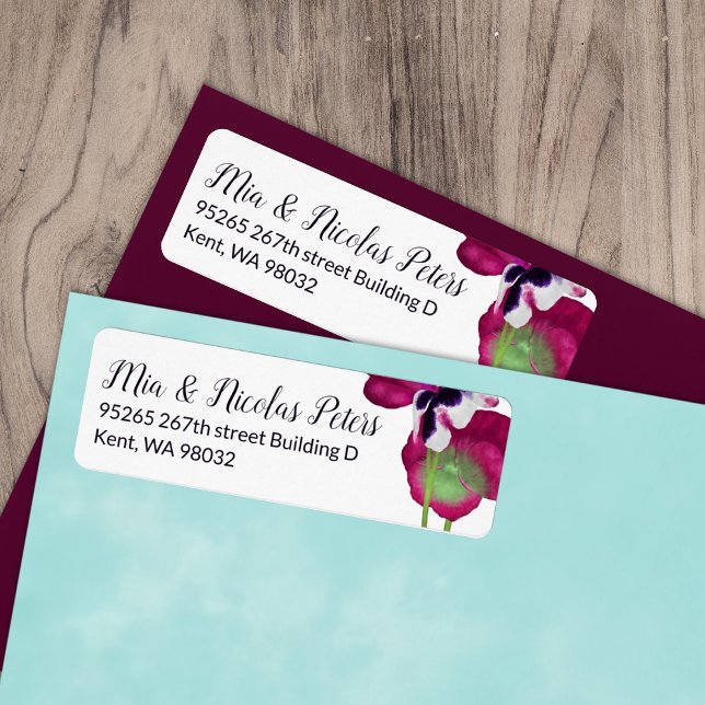 Violet, Berry Pansy Mariage Adresse (magenta pink berry violet pansies flowers wedding invitation address label, mailing return address)