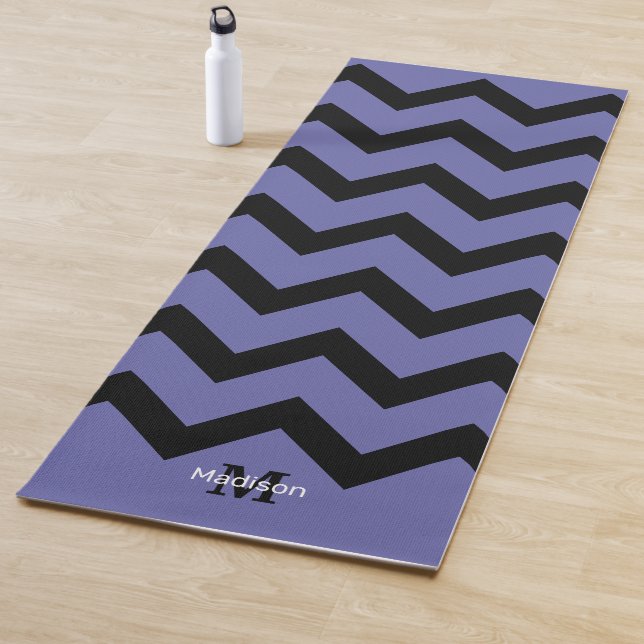 violet Black Chevron pattern Monogram Yoga Mat (In Situ)