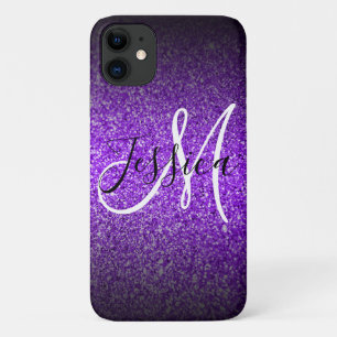 Violet Black Glitter Ombre Personalized iPhone 11 Case