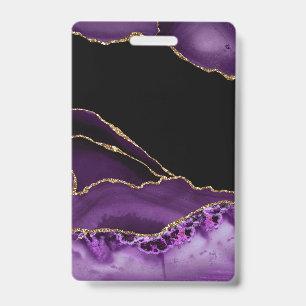 Violet Black Marble Agate Dark Glamour Golden Badge