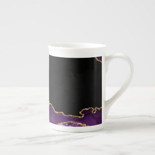 Violet Black Marble Agate Dark Glamour Golden Bone China Mug