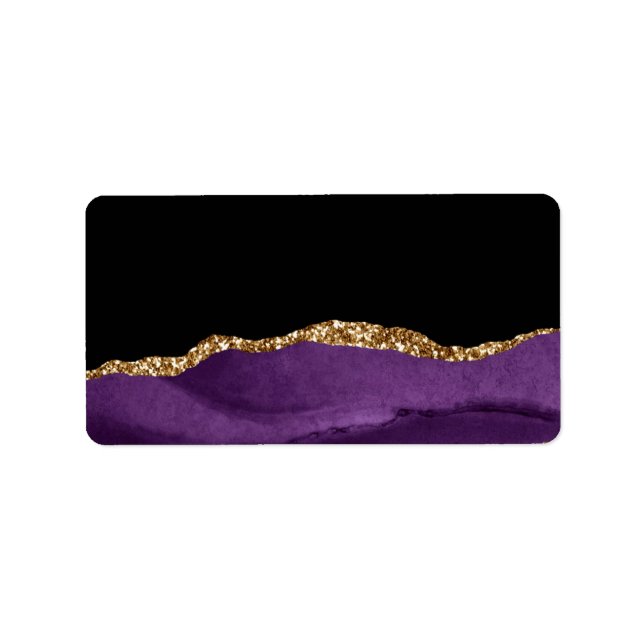 Violet Black Marble Agate Glam Golden Glitter Label (Front)
