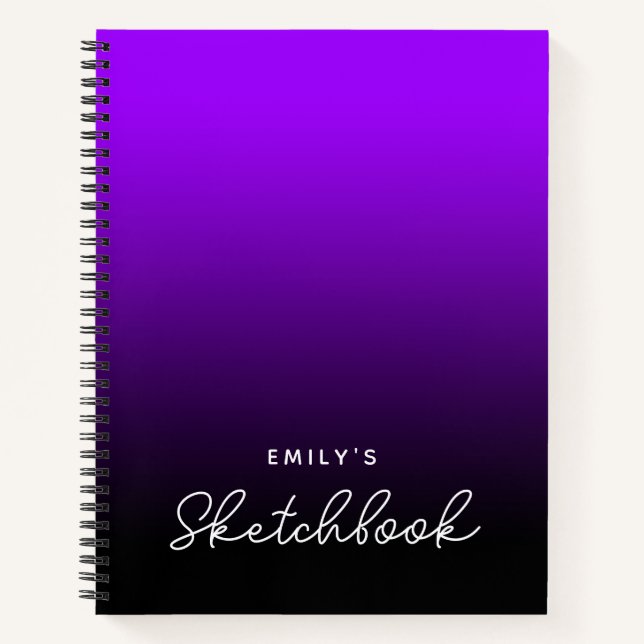Violet Black Ombre Personalized Sketchbook Notebook (Front)