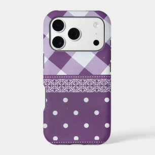 Violet blanc À damiers Polka Dot Floral Damask Art