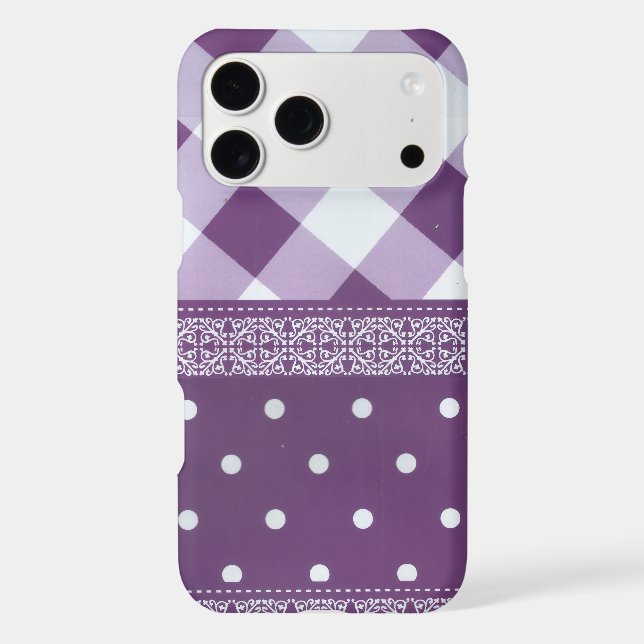 Violet blanc À damiers Polka Dot Floral Damask Art (Verso)