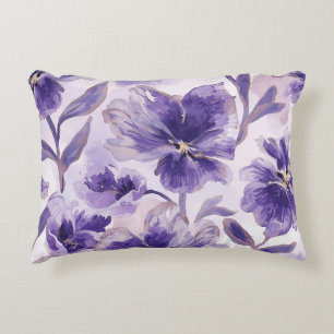 Violet Blooms Watercolor Purple Flowers Painted Accent Pillow
