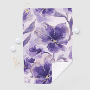 Violet Blooms Watercolor Purple Flowers Painted Golf Towel