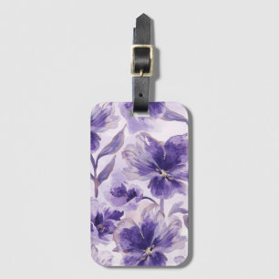 Violet Blooms Watercolor Purple Flowers Painted Luggage Tag