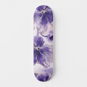 Violet Blooms Watercolor Purple Flowers Painted Skateboard