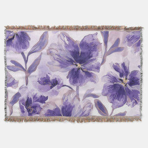 Violet Blooms Watercolor Purple Flowers Painted Throw Blanket