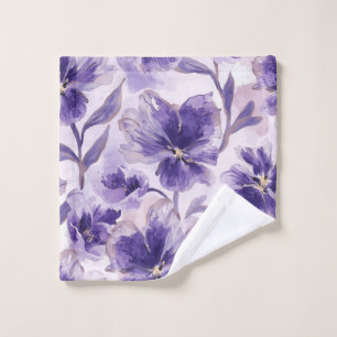 Violet Blooms Watercolor Purple Flowers Painted Wash Cloth