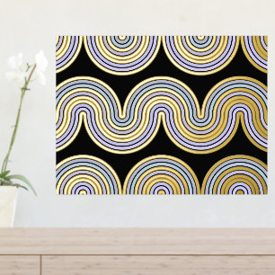 Violet Blue Abstract Wave Lines Art Pattern Gold Foil Prints