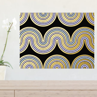 Violet Blue Abstract Wave Lines Art Pattern Gold Foil Prints