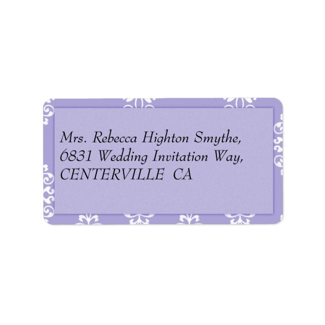Violet Blue Damask Wedding Label (Front)