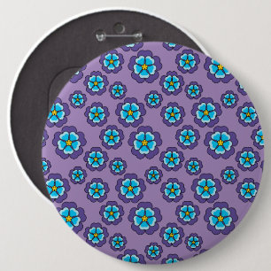 Violet Blue Flowers Pattern 6 Inch Round Button