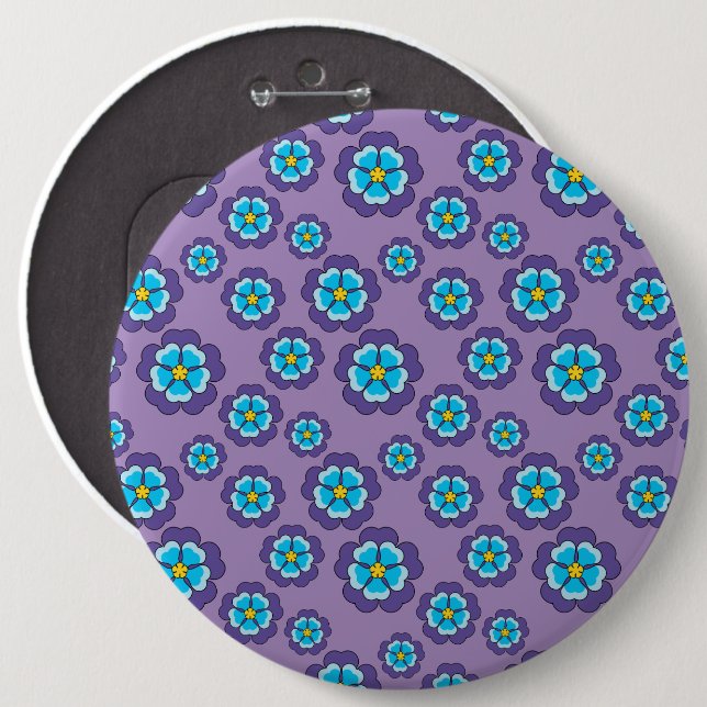 Violet Blue Flowers Pattern 6 Inch Round Button (Front & Back)