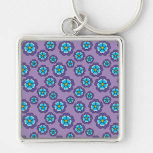 Violet Blue Flowers Pattern Keychain