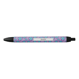 Violet Blue Flowers Pattern Personalize Black Ink Pen