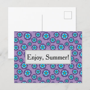 Violet Blue Flowers Pattern Personalize Holiday Postcard