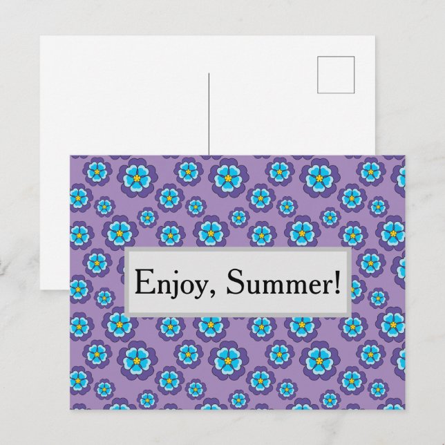 Violet Blue Flowers Pattern Personalize Holiday Postcard (Front/Back)