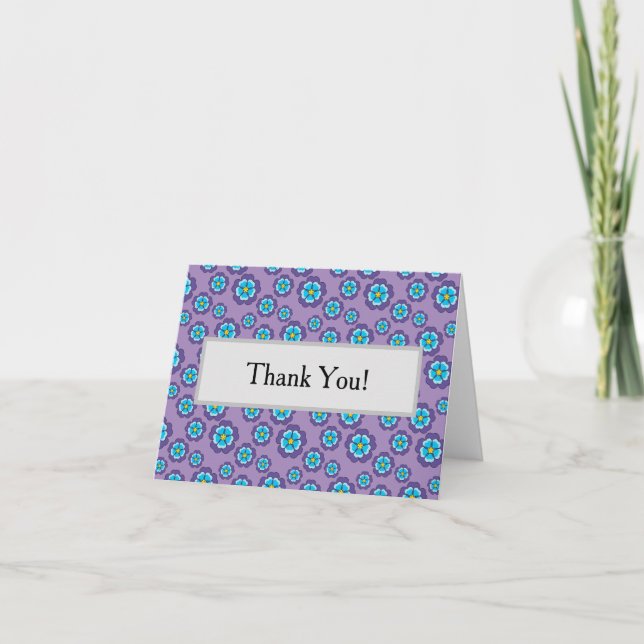 Violet Blue Flowers Pattern Personalize Thank You Card (Front)