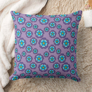Violet Blue Flowers Pattern Throw Pillow