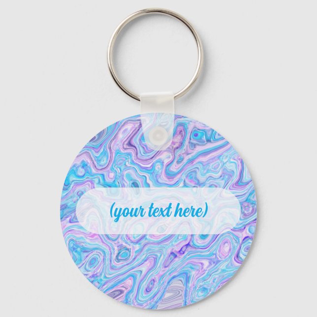 Violet Blue Marble Texture Abstract Liquid Paint Keychain (Front)