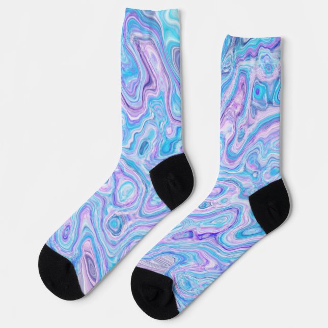 Violet Blue Marble Texture Abstract Liquid Paint Socks (Left)