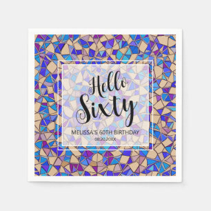 Violet Blue Mosaic Hello Sixty 60th Birthday Napkin