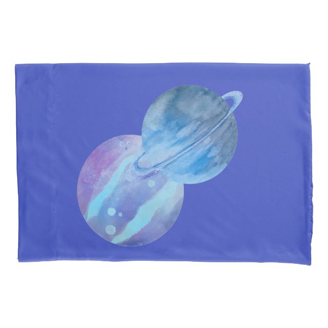 Violet Blue Planets Single Standard Pillowcase (Front)