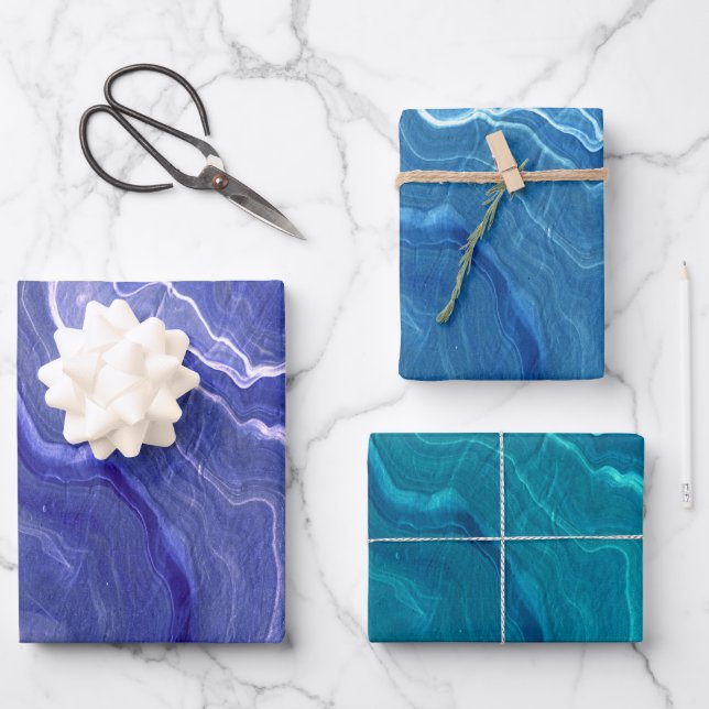 Violet Blue Sea Green Agate Marble Abstraction   Wrapping Paper Sheet (Front)