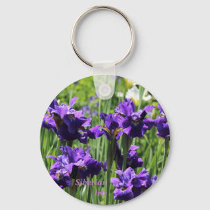 Violet Blue & White Siberian Iris Keychain