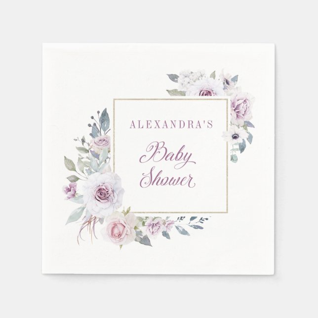 Violet Blush | Floral Baby Shower Napkin (Front)