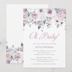 Violet Blush Floral Baby Shower   Oh Baby Invitation