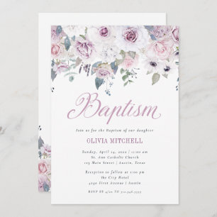 Violet Blush Floral Baptism Invitation