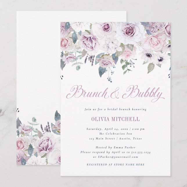 Violet Blush | Floral Bridal Brunch and Bubbly Invitation (Front/Back)