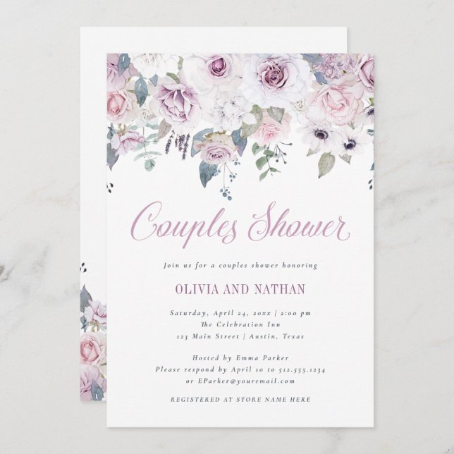 Violet Blush | Floral Couples Shower Invitation (Front/Back)