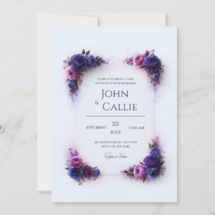 Violet Blush Floral Frame Wedding Invitation