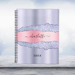 Violet blush pink agate marble name 2024 planner<br><div class="desc">Violet,  lavender coloured and blush pink metal and agate,  marble stone print as background.  Personalize and add your name. The name is written with a modern hand lettered style script.</div>