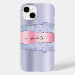 Violet blush pink agate marble name script Case-Mate iPhone 14 case