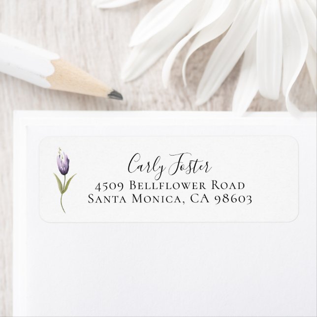 Violet  Botanical Floral Stem Return Address (Insitu)