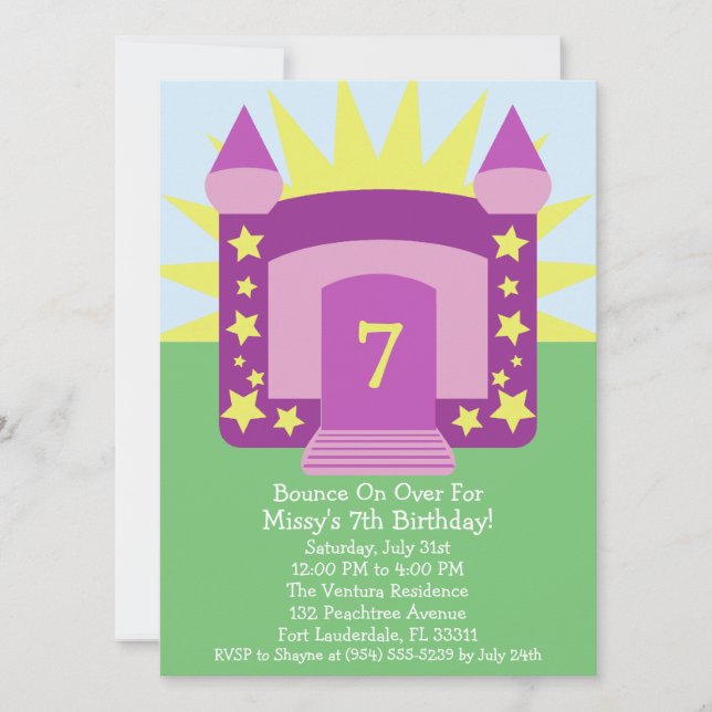 Violet Bounce On Over Bounce House Birthday Party Invitation (Front)