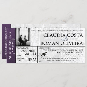 Violet Brésil Mariage Boarding Pass Invitation