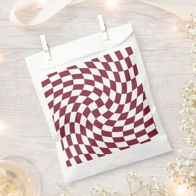 Violet Burgundy Wedding Collection Check Chequered Favour Bag (Clipped)