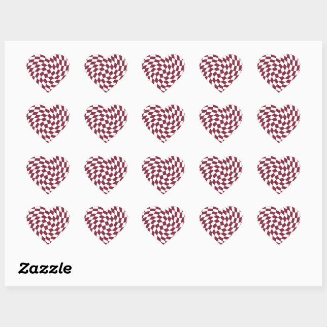 Violet Burgundy Wedding Collection Check Chequered Heart Sticker (Sheet)