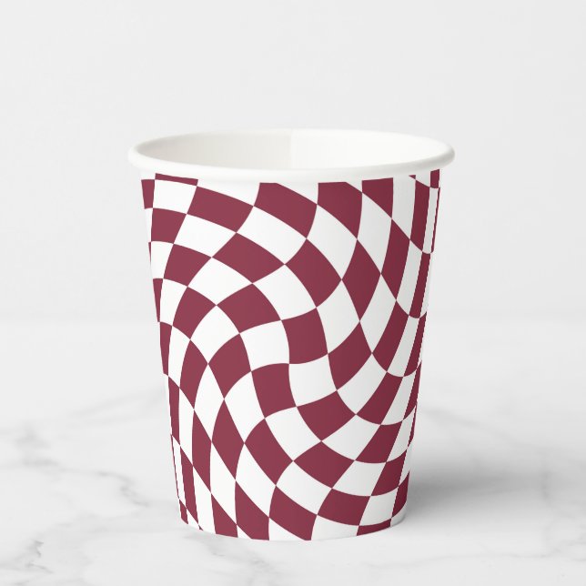 Violet Burgundy Wedding Collection Check Chequered Paper Cups (Left)