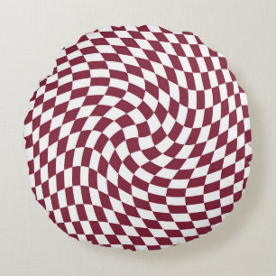 Violet Burgundy Wedding Collection Check Chequered Round Pillow